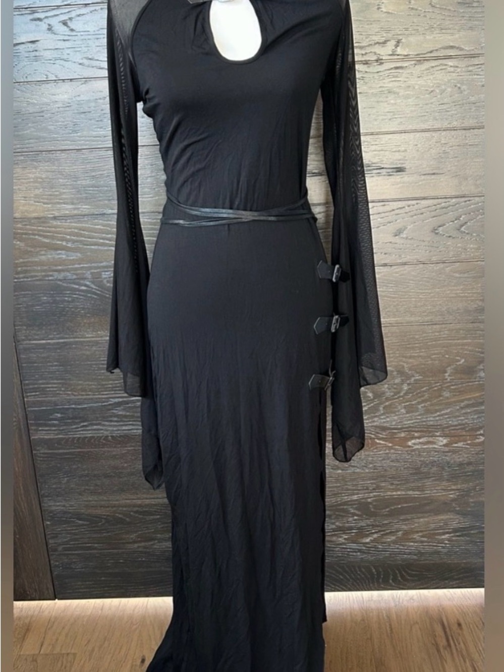 NWT Dolls Kill Widow Black Gothic Buckle Maxi Dress Size L: Beyond Ruin